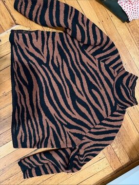 Ann Taylor Black and Brown Zebra-Print Turtleneck Sweater
